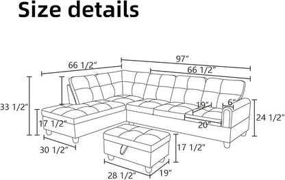 L Shaped Sectional Couches for Living Room, Modular Sectional Sofa with Ottoman Storage, Modern Comfy 4 Seat L Shaped Couch with Chaise for Bedroom Apartment Furniture, Gray