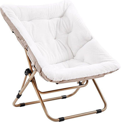 Comfy Folded Chair, Soft Faux Fur Oversized Folding Chair, Flexible Lounge Lazy for Kids Girls Teens Adults, Moon Chair for Dorm Rooms, Bedroom, Living Room
