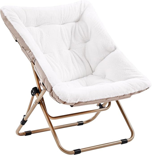 Comfy Folded Chair, Soft Faux Fur Oversized Folding Chair, Flexible Lounge Lazy for Kids Girls Teens Adults, Moon Chair for Dorm Rooms, Bedroom, Living Room
