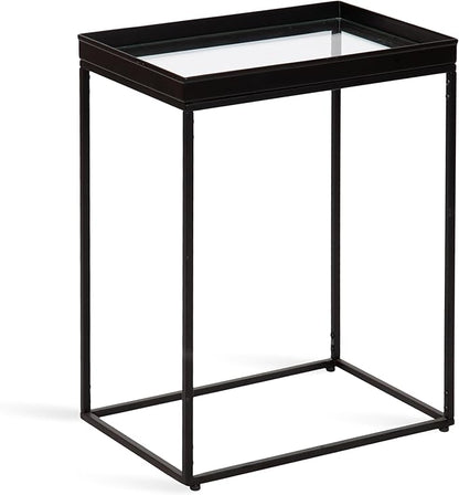 Kate and Laurel Lonsdale Modern Glass Narrow End Table; 18 x 12 x 24; Clear Glass and Black; Decorative Contemporary Glass and Metal Side Table for Use as Bedroom Nightstand or Living Room Accent