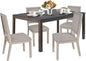 COLAMY Rectangular Dining Table Set for 4, Wood Dining Table for 4 with Chairs, 60 Inch Dining Table and Chairs for Kitchen, Dining Room, Brown/Ivory