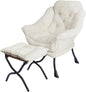 Lazy Chair with Folding Ottoman,Living Room Chairs, Accent Contemporary Lounge Chair, Single Steel Frame Leisure Sofa Chair with Armrests and A Side Pocket (Beige-1130)