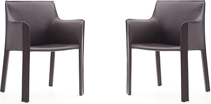 Manhattan Comfort Vogue Modern Faux Leather Dining Chairs, Metal Frame, Comfortable Padded Seat, Fully Assembled Armchair Accent Furniture, Set of 1, Grey