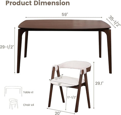 CONSDAN Dining Table for 4-6, Table Only, Walnut Veneer Top, Solid Wood Frame, Round Rectangular Shape, Softly Curved Edges, Elegant Look