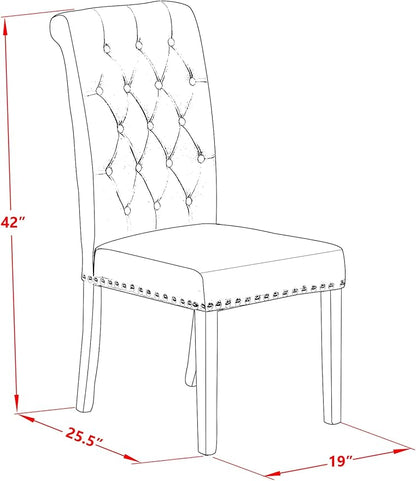 East West Furniture BRP3T18 Bremond Parson Kitchen Chairs - Button Tufted Nailhead Trim Brown Linen Linen Fabric Padded Dining Chairs, Set of 2, Mahogany