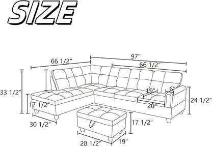 NAYSAYE Sectional Couch with Ottoman Storage, L Shaped Couch Sofa Furniture Sets, Modern Comfy Modular Comfy Sofa for Living Room Bedroom, Office and Apartment, Chocolate