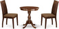 East West Furniture ESIP3-MAH-C 3 Piece Modern Dining Table Set Contains a Round Wooden Table with Pedestal and 2 Linen Fabric Upholstered Dining Chairs, 30x30 Inch, Mahogany