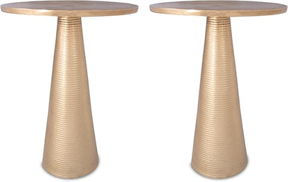 OBJET D'ART Small Round Gold End Tables, Set of 2, Turin, 22'' Height, Vintage Metal Accent, Side, Pedestal, Coctail and Drink Tables for Living Room and Small Spaces