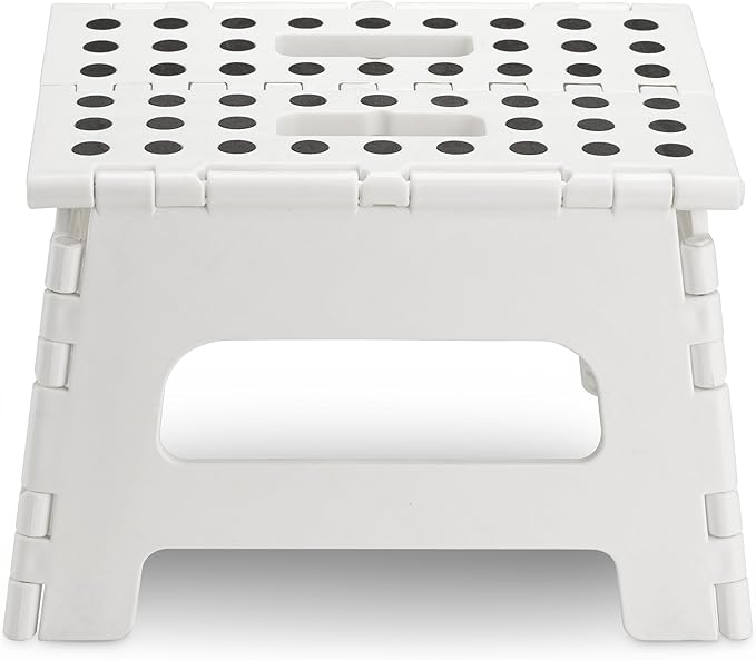 Handy Laundry - Folding Step Stool - Sturdy Enough Collapsible Stool to Support Adults and Safe Enough for Kids - Opens Easy with One Flip - Great for Kitchen, Bathroom or Bedroom (White - 8 Inch)