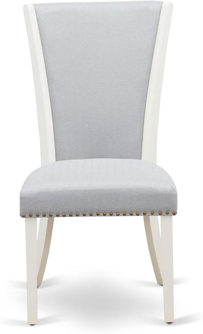 East West Furniture V097VE005-7 7 Piece Modern Dining Table Set Consist of a Rectangle Wooden Table with V-Legs and 6 Grey Linen Fabric Parson Dining Chairs, 40x72 Inch, Multi-Color
