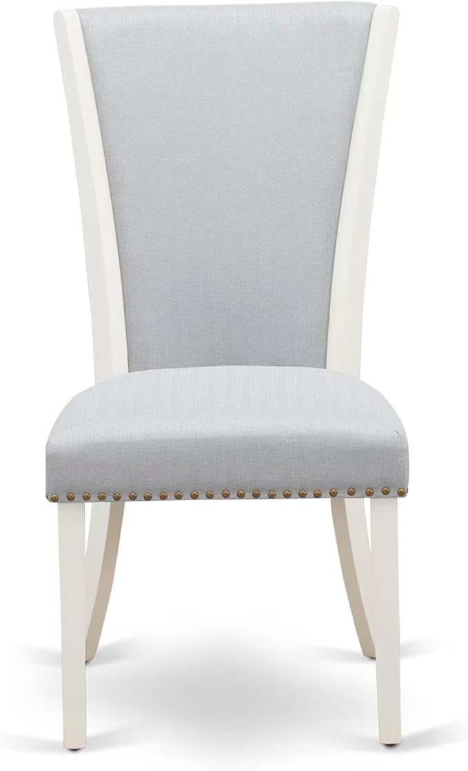 East West Furniture V027VE005-9 9 Piece Kitchen Table Set Includes a Rectangle Dining Table with V-Legs and 8 Grey Linen Fabric Parsons Dining Chairs, 40x72 Inch, Multi-Color