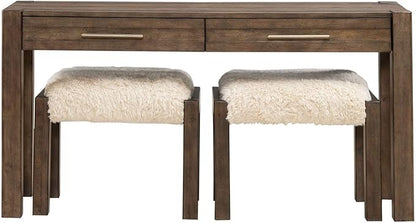 Liberty Furniture Broadmore Living Room Alt 3 Piece Set - Console Bar Table, 2 Upholstered Ottoman Stools - Cobblestone Brown