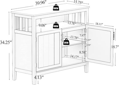 RASOO Espresso Buffet Cabinet, Modern Design with 2 Doors, Large Storage, MDF+Wood, 39.96x15.75x34.25 inches