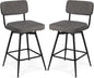 Swivel Counter Height Bar Stools Set of 2, Faux Leather Bar Stools with Back, Metal Legs and Footrest, 26" Seat Height Barstools for Kitchen Islands and Home Bars, Easy Assembly, Grey&Black