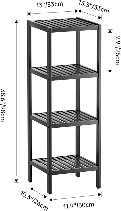 SMIBUY Bathroom Storage Shelf, 4-Tier Bamboo Rack Organizer, Multifunctional Shelving Unit for Living Room Bedroom Kitchen (Black)