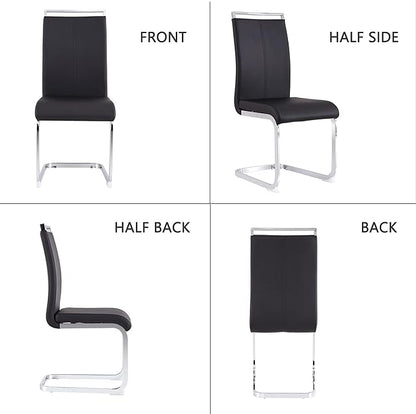 Dining Chairs Set, Kitchen Modern Metal Chairs with Faux Leather Padded Seat High Back and Sturdy Chrome Legs, Chairs for Dining Room (Black, Set of 4)