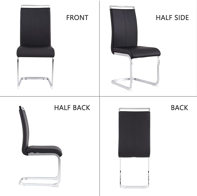 Dining Chairs Set, Kitchen Modern Metal Chairs with Faux Leather Padded Seat High Back and Sturdy Chrome Legs, Chairs for Dining Room (Black, Set of 6)