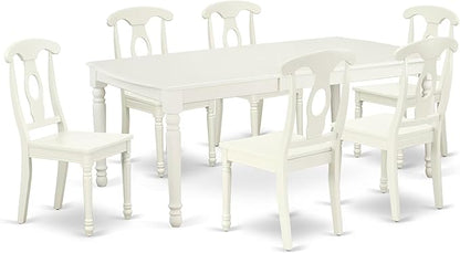 East West Furniture DOKE7-LWH-W 7 Piece Dining Set Consist of a Rectangle Dining Table with Butterfly Leaf and 6 Kitchen Chairs, 42x78 Inch, Linen White