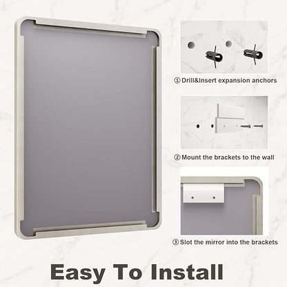 60x28 Inch Brushed Nickel Bathroom Mirror, Large Brushed Silver Metal Framed Wall Mirror, Rounded Corner Rectangle Modern Vanity Mirror, Tempered Glass, Anti-Rust, Shatterproof (Horizontal/Vertical)