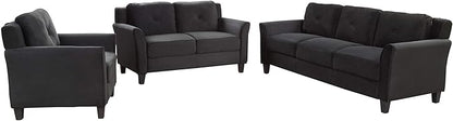 3 Pieses Modern Living Room Sofa Sets Polyester Blend Button Tufted Sofa&Couch Include 3Seaters Couch, Loveseat and Armchair with Ergonomically Curved Armrests for Home Apartment Office