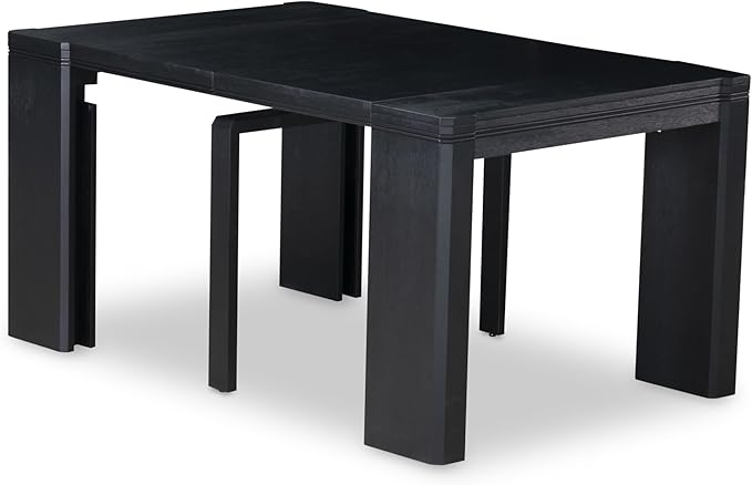 X02EL-2C6-35 - 6-piece Dining Table Set a Dining Table with a coffee Table and 2 wooden Benches and 2 Doeskin Linen Fabric kitchen Chair, 39x120 Inch, Wire Brushed Black