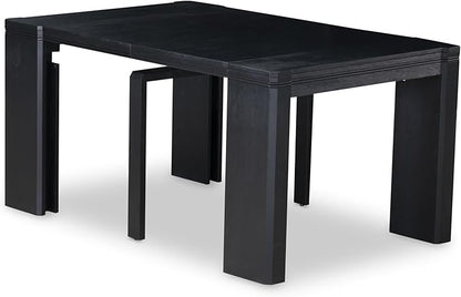 X02MZ-2C6-50 - 6-pc Dining Table Set a Kitchen Table with a coffee Table and 2 wooden Benches and 2 Dark Gotham Grey Linen Fabric Chairs, 39x120 Inch, Wire Brushed Black