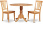 East West Furniture DLAV3-OAK-W 3 Piece Dining Room Furniture Set Contains a Round Kitchen Table with Dropleaf and 2 Dining Chairs, 42x42 Inch, Oak
