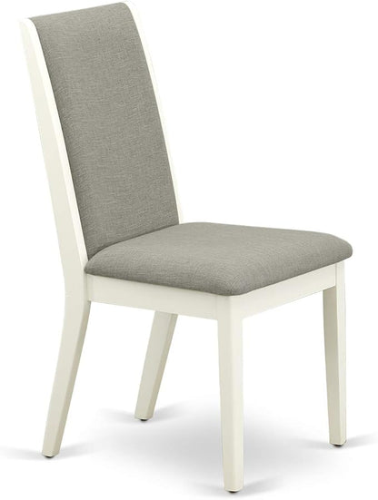 East West Furniture ANLA5-LWH-06 5 Piece Dining Room Furniture Set Includes a Round Kitchen Table with Pedestal and 4 Shitake Linen Fabric Parsons Dining Chairs, 36x36 Inch, Linen White