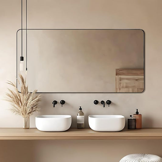 ANDY STAR Black Bathroom Mirrors for Over Sink, 24x48 Inch Matte Black Mirror for Bathroom, Rectangle Metal Vanity Mirror for Wall-Modern Clean Design with Superior Stainless Steel Frame