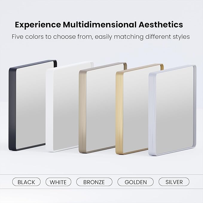 48X30 Inch Black Bathroom Mirror, Black Metal Framed Mirror for Wall, Rounded Rectangle Matte Bathroom Vanity Mirror with Tempered Glass, Anti-Rust, Horizontal/Vertical