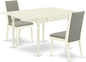 East West Furniture MZLA3-LWH-06 3 Piece Kitchen Table & Chairs Set Contains a Rectangle Dining Table with Dropleaf and 2 Shitake Linen Fabric Upholstered Chairs, 36x54 Inch, Linen White