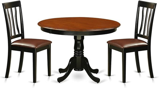 East West Furniture HLAN3-BCH-LC 3 Piece Dining Room Table Set Contains a Round Kitchen Table with Pedestal and 2 Faux Leather Upholstered Dining Chairs, 42x42 Inch, Black & Cherry