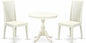 East West Furniture AMIP3-LWH-W 3 Piece Dining Room Table Set Contains a Round Kitchen Table with Pedestal and 2 Dining Chairs, 36x36 Inch, Linen White