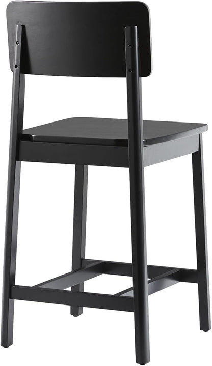 Walker Edison 2-Piece Minimalist Solid Wood Counter Stool, Set of 2, Black