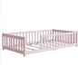 Bellemave Twin Floor Bed with Slats and Safety Guardrails, Kids Montessori Floor Beds with Fence and Without Door, Easy Assemble Floor Bed for Kids, Girls, Boys, Pink