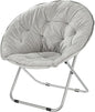 mDesign Urban Papasan Folding Moon Chair - Large Saucer UFO Chair with Collapsible Metal Frame - Fuzzy Foldable Dish Seat for Home Office, Living Room, Dorm Room, and Bedroom - Gray/Silver