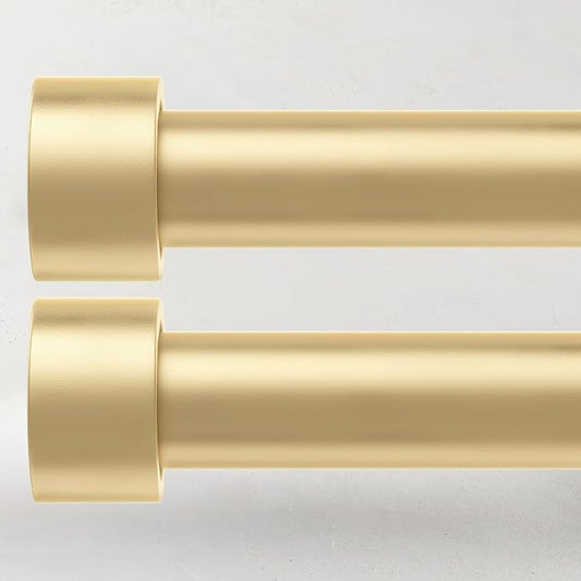 2 Pack Curtain Rods for Windows 28 to 48 Inch(2.3-4ft), 1 Inch Gold Curtain Rods Set, Adjustable Heavy Duty Curtain Rod for Patio Bedroom Living Room, Modern Drapery Rods, Size 32"- 60"