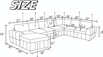 Sectional Couches for Living Room, L Shaped Modular Sectional Sofa with Ottoman, Modern Large U Shaped Couch for Bedroom, Brown
