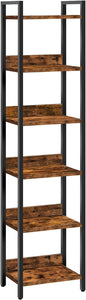 Bookshelf, 6-Tier Bookcase, Standing Book Shelf for Small Space, Storage Shelf Organizer, for Living Room, Bedroom, Study, Balcony, Rustic Brown and Black BKHR6601