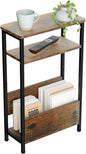 7.1" Narrow Side Table for Small Spaces, 3 Tier Small End Table with Magazine Holder, Slim/Skinny Nightstand/Bedside Table for Living Room, Bedroom, 15.4" L x 24.2" H