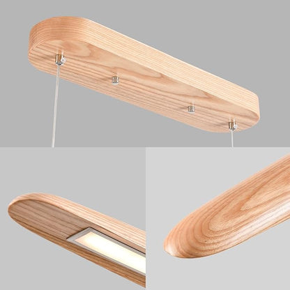 39" 24W Wood LED Linear Pendant Light Fixture Led Dining Room Light Dimmable Hanging Light Fixture for Dining Room Kitchen Island Pool Table Lights Natural Wood Color