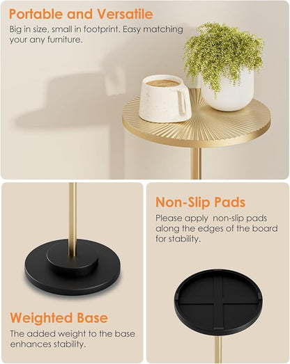 Round Side Table, Small Drink Table for Small Spaces, Modern Accent End Table Coffee Table with Metal Leg for Living Room, Bedroom, Corners, and Office (Gold)