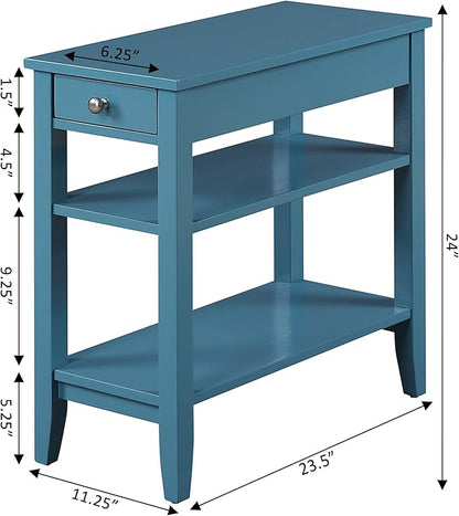 Convenience Concepts American Heritage Chairside End Table with Drawer 23.5" - Classic Living Room Table with Storage Shelf, Bedroom Nightstand, Blue