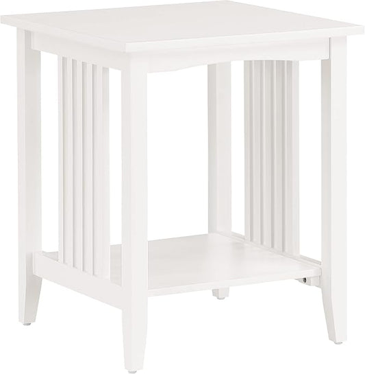 OSP Home Furnishings Sierra Side Table with Lower Storage Shelf and Mission Style Side Panels, White