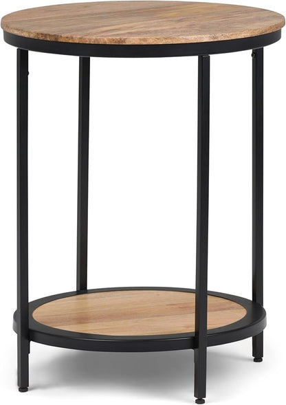 SIMPLIHOME Jenna Industrial 18 inch Wide Metal Round Accent Side Table in Natural for the Living Room and Bedroom