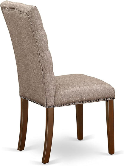 East West Furniture OXEL5-MAH-16 5 Piece Dining Room Table Set Includes a Square Kitchen Table and 4 Dark Khaki Linen Fabric Parson Dining Chairs, 36x36 Inch, Mahogany