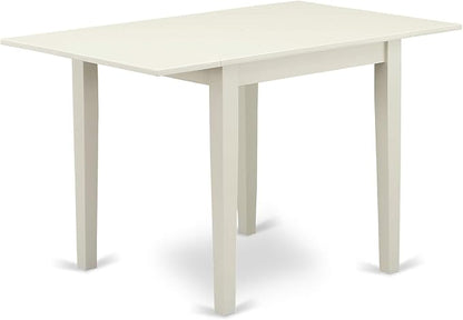 East West Furniture NDBO5-LWH-W 5 Piece Dining Room Table Set Includes a Rectangle Dining Table with Dropleaf and 4 Wood Seat Chairs, 30x48 Inch, Linen White