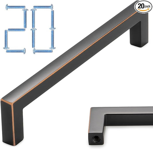 KOOFIZO Solid Square Bronze Kitchen Cabinet Handles Oil Rubbed Bronze Cabinet Pulls, 20 Pack 5 Inch Bronze Hardware for Kitchen Cabinets Drawers Dresser Cupboard Bedroom Bathroom