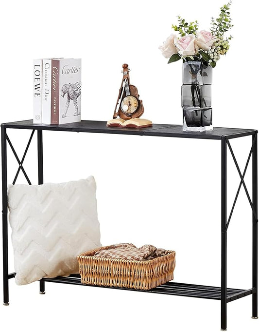 Wimarsbon Console Table,Multifunctional Sofa Side Table with Shelves,Behind Couch TV Tables with Metal Frame,Accent Display Stand for Hallway,Entrance (41.9" 2-Layer Black Frame)