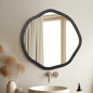ULIKE Round Wood Mirror 24 Inch Circle Wall Mirror, Asymmetrical Bathroom Vanity Mirror with Wood Frame, Decorative Wall Mounted Mirror for Bedroom, Living Room, Entryway, Black